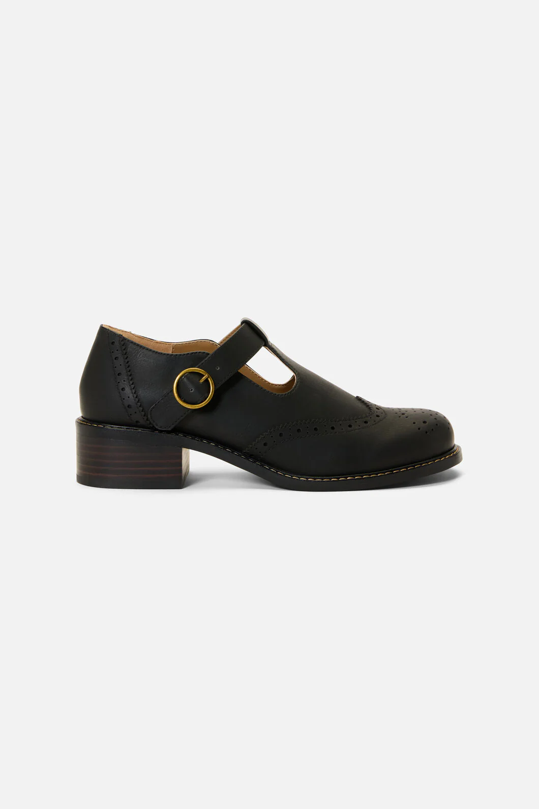 Black T Bar Brogue Shoe - Image 2