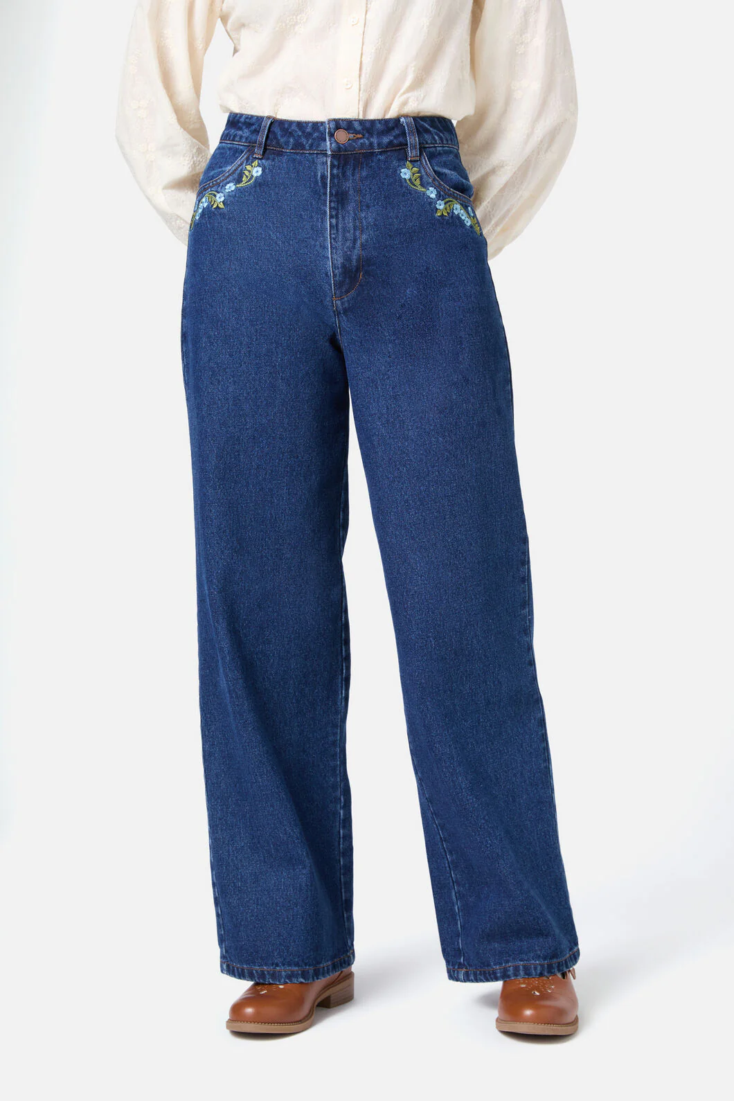 Blue Blooms Embroidered Jean - Image 2