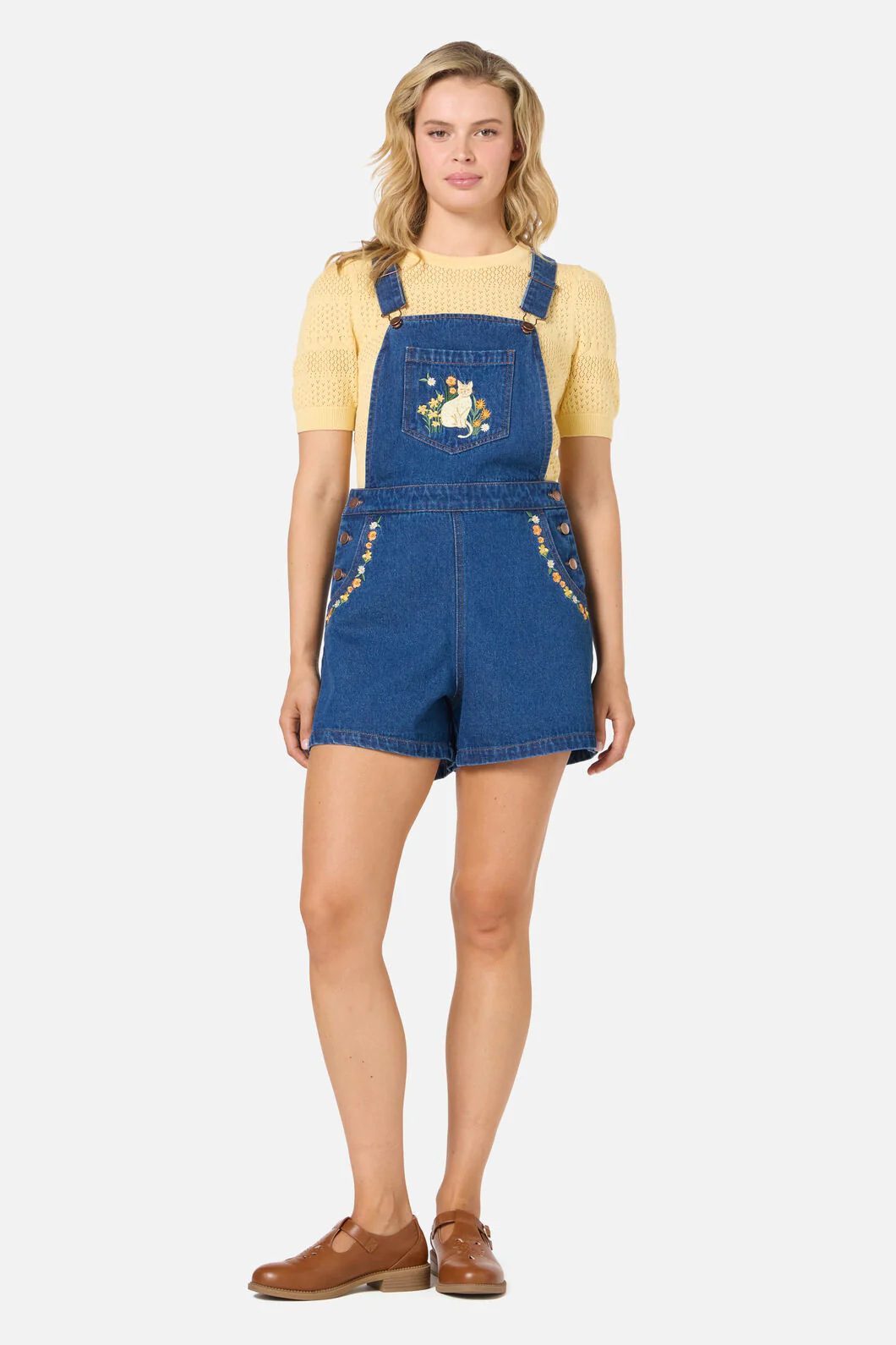 Cats Embroidered Short Overall - Image 2