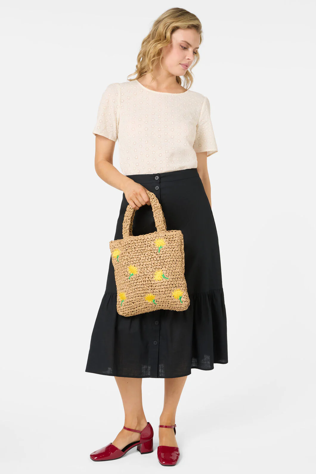 Daisy Embroidery Straw Bag - Image 3