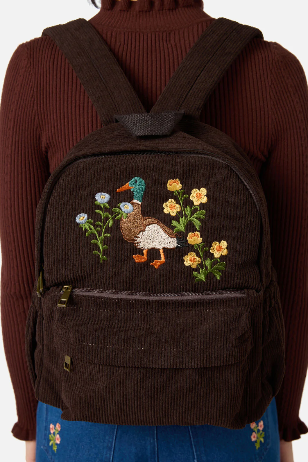 Duck Embroidered Cord Backpack - Image 2