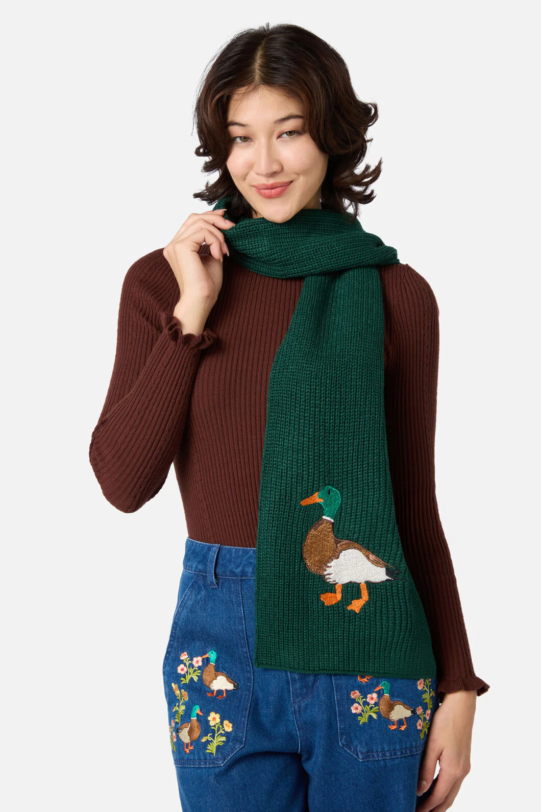 Duck Embroidered Knit Scarf