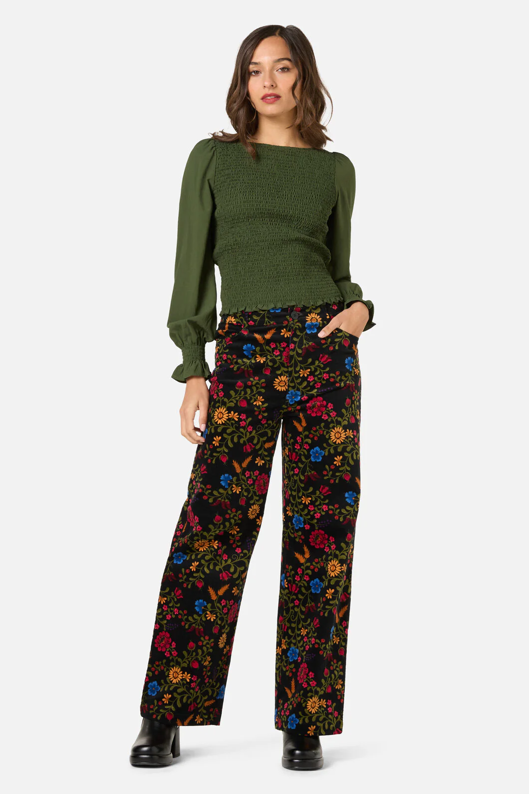 Ebony Shirred Long Sleeve Top - Image 2