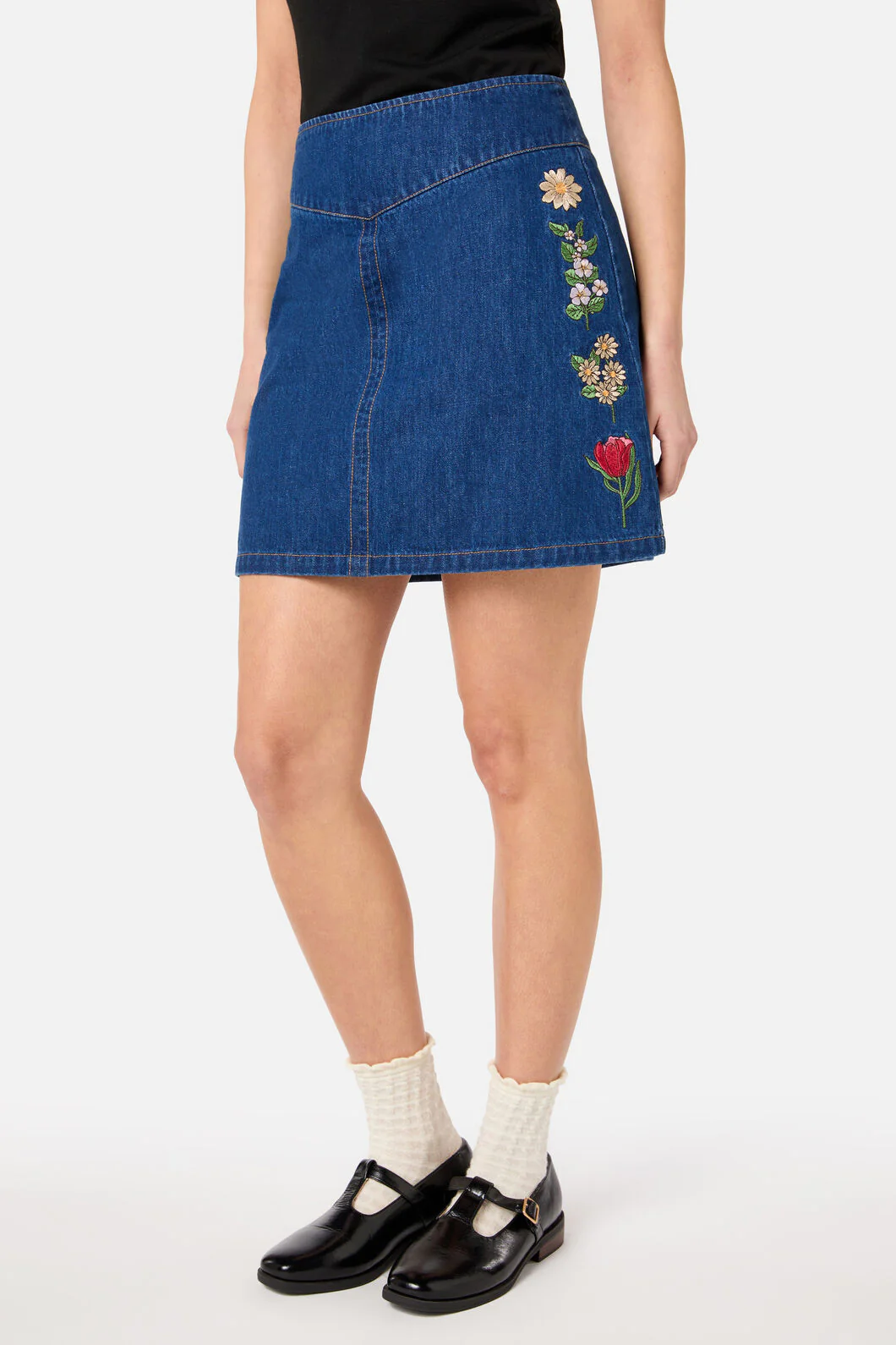 Fleur Embroidered Denim Skirt - Image 5