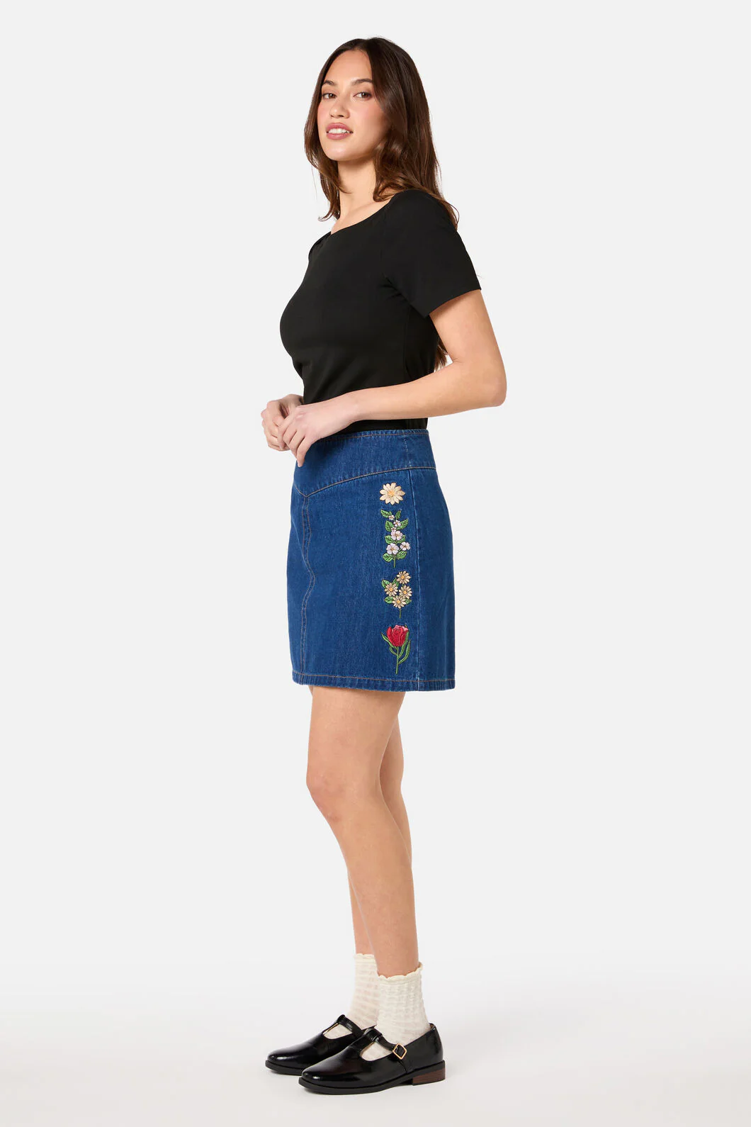 Fleur Embroidered Denim Skirt - Image 7