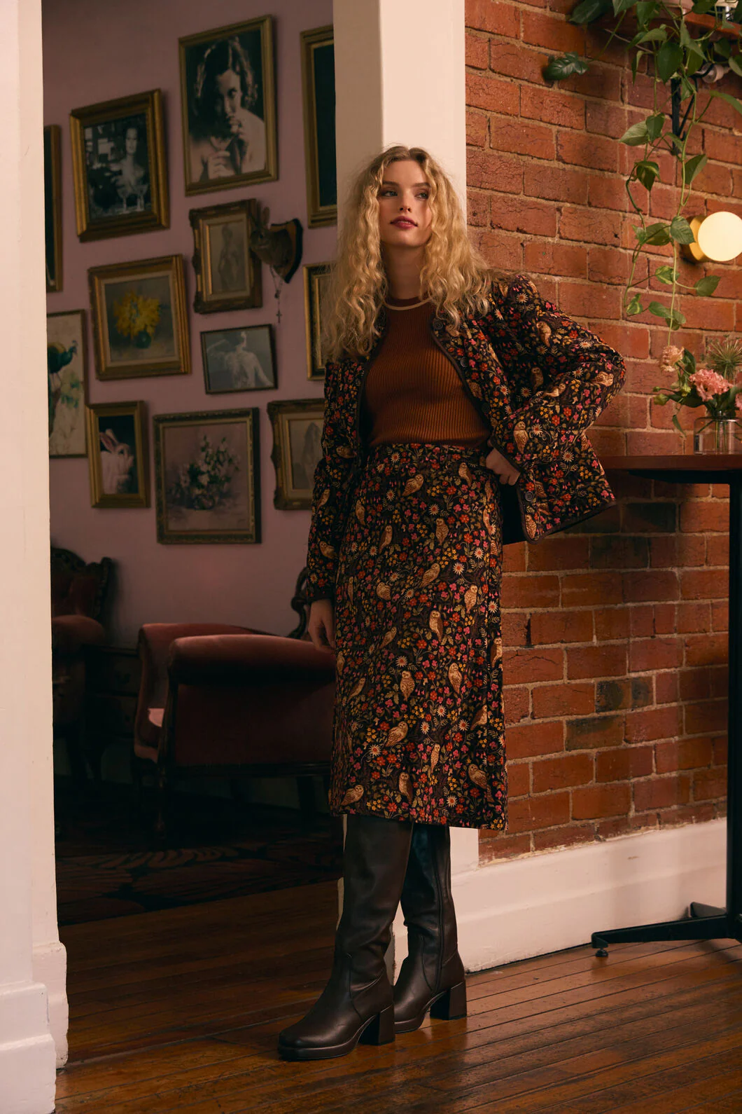 Forest Owl Cord Midi Skirt - Image 2