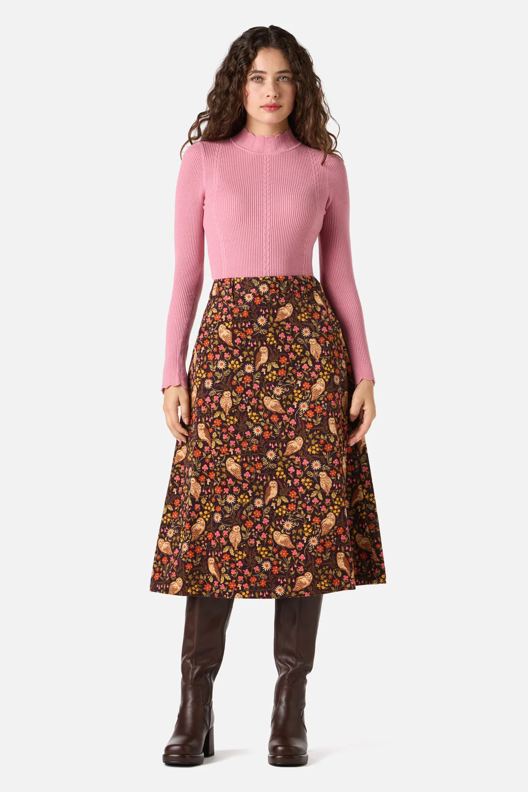 Forest Owl Cord Midi Skirt - Image 3