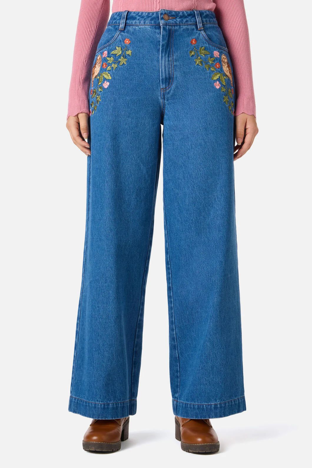 Forest Owl Embroidered Jean - Image 2
