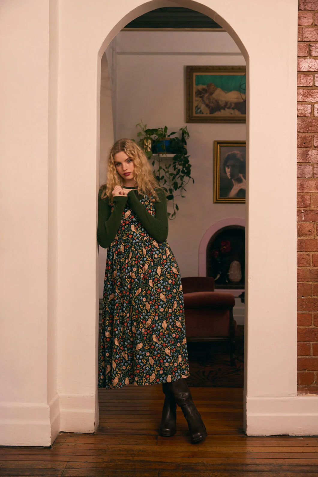 Forest Owl Midi Dress