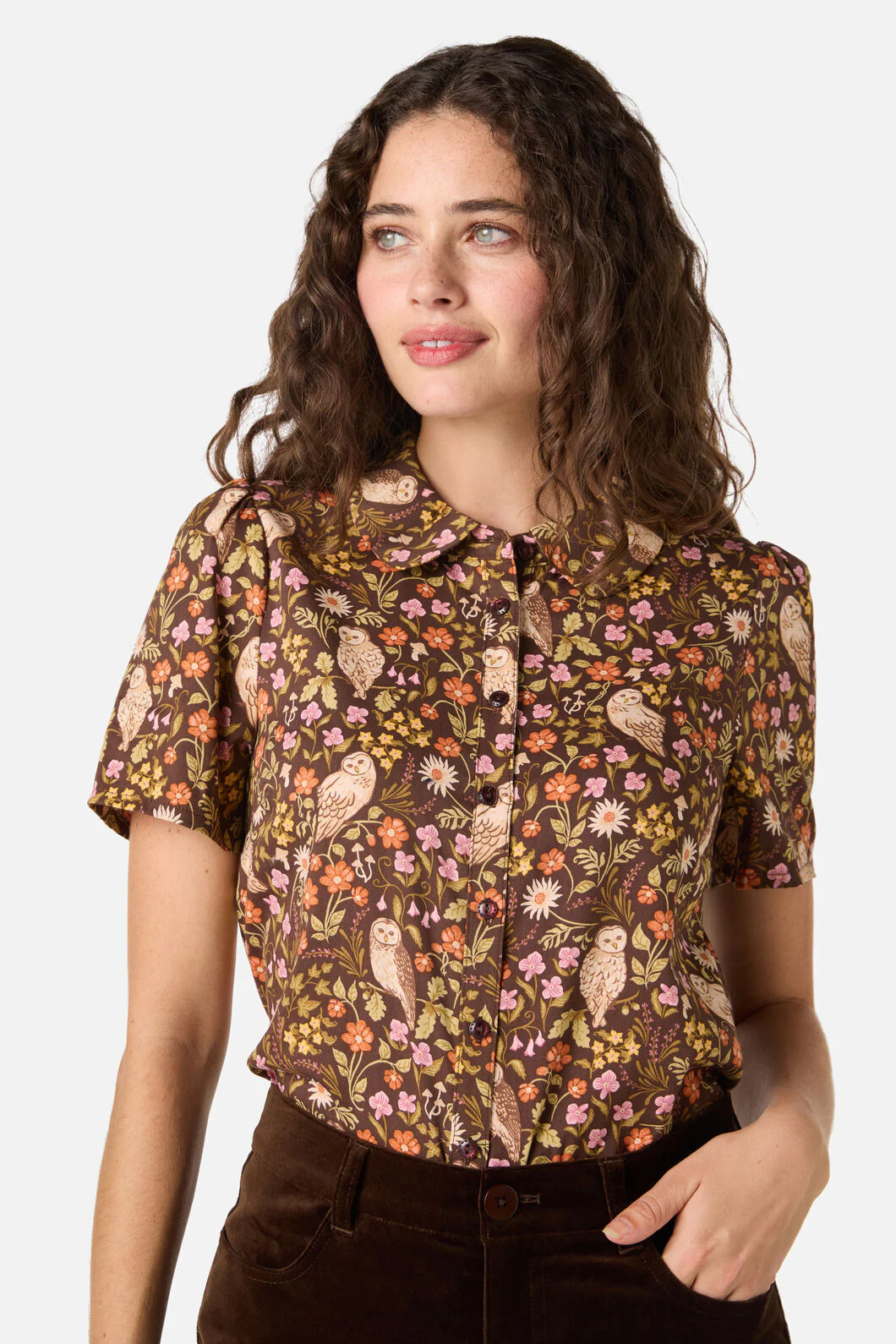 Forest Owl Short Sleeve Blouse - Image 6