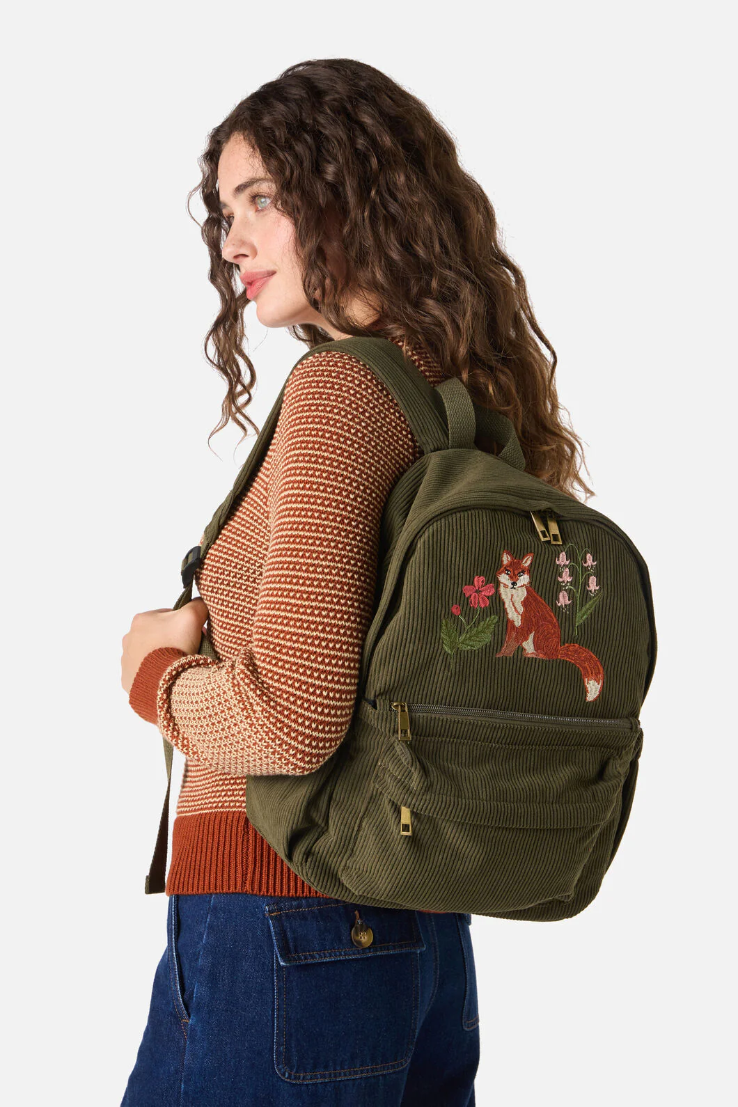Fox Embroidered Cord Backpack