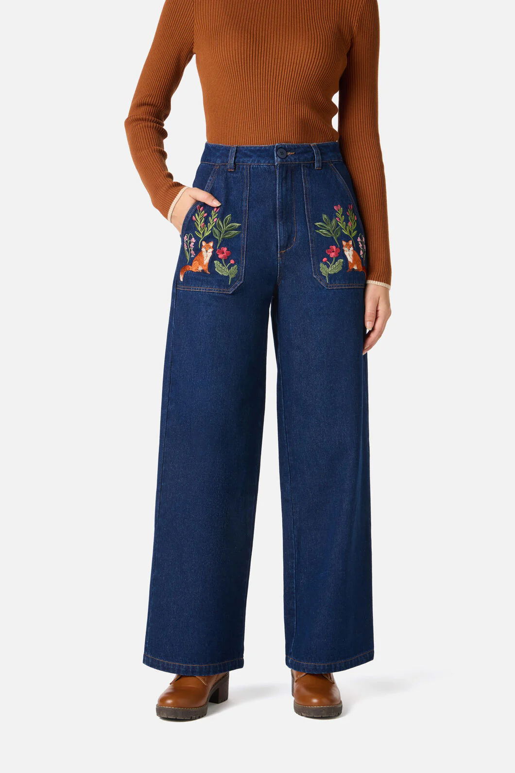 Fox Embroidered Jeans - Image 4
