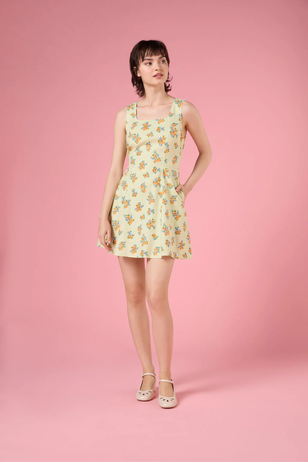 Gingham Floral Shift Dress - Image 3