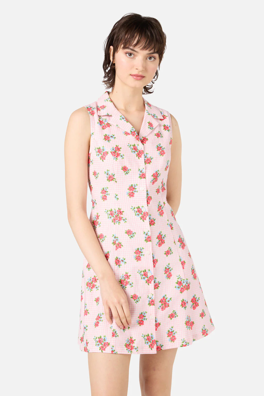 Gingham Floral Shirt Dress