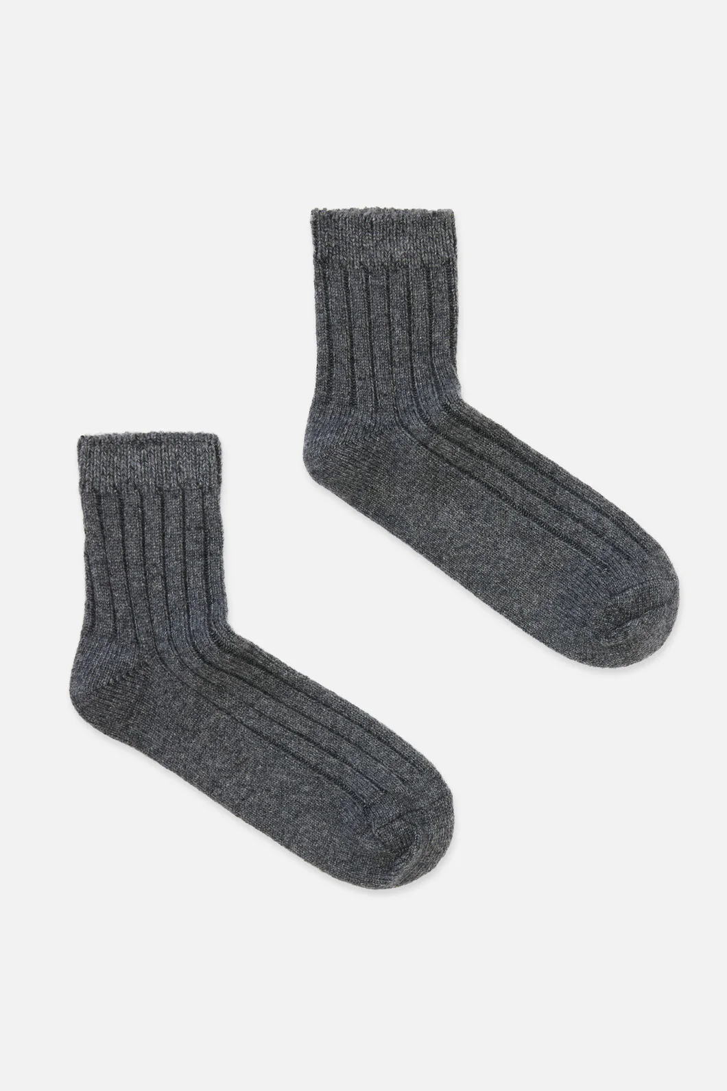 Grey Warm Wool Rib Socks