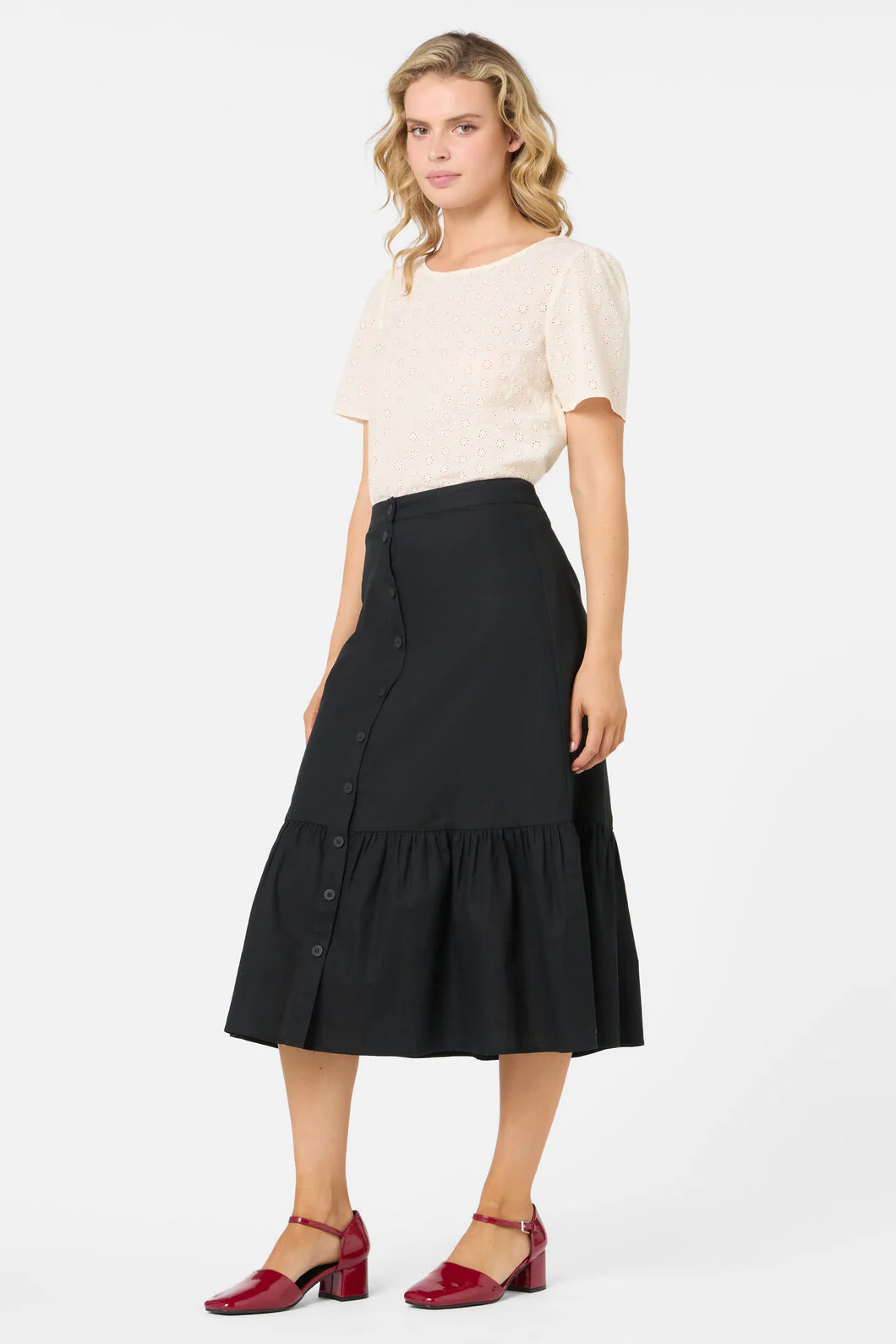 Jolie Button Front Midi Skirt - Image 3