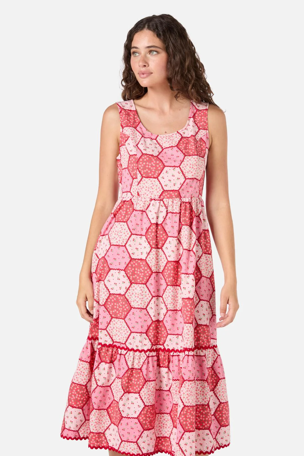 Patchwork Tiered Midi Dress - Image 3
