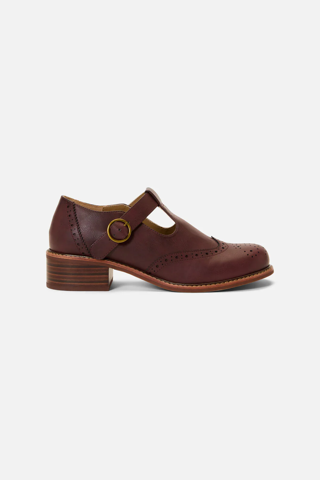 Plum T Bar Brogue Shoe - Image 3