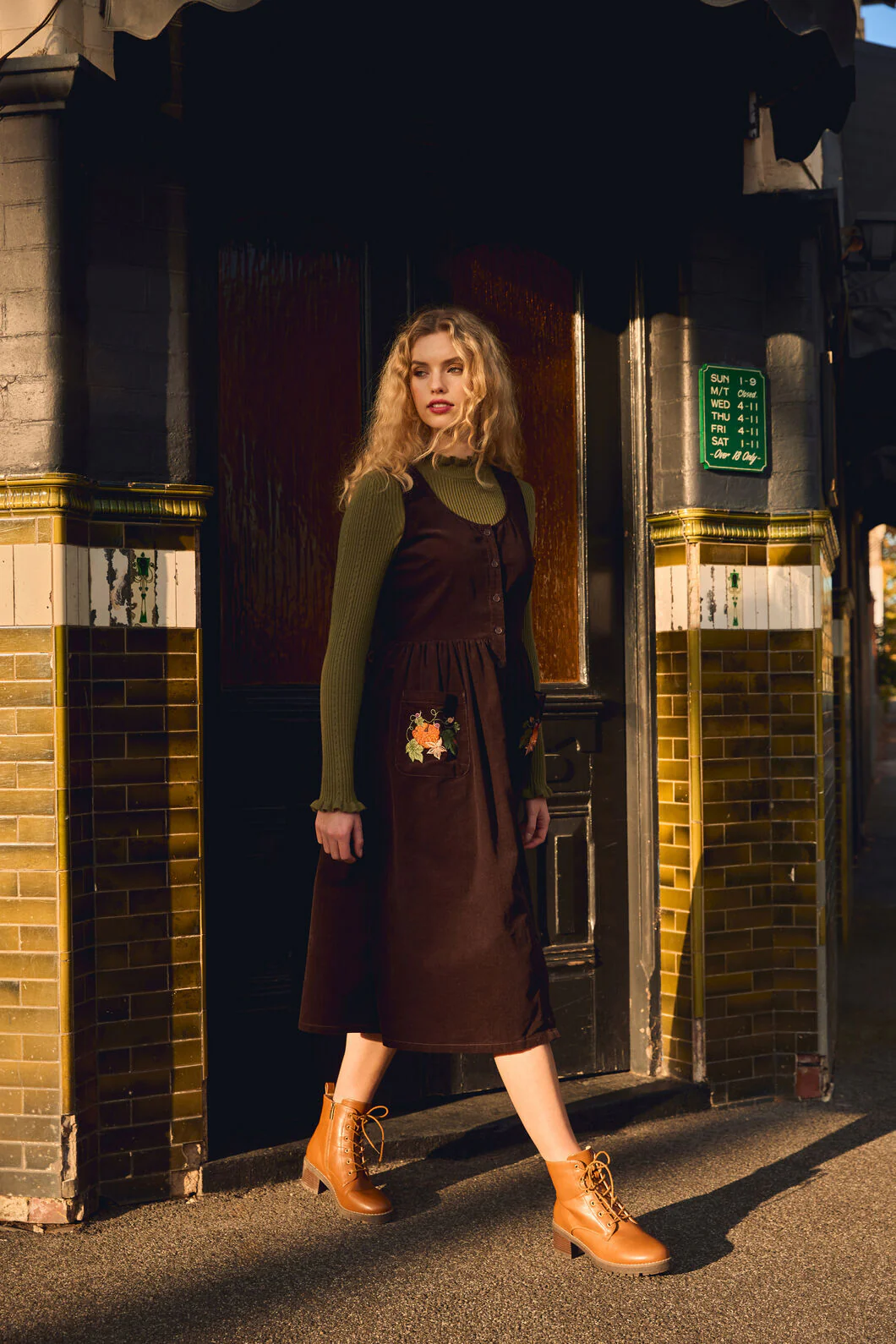 Pumpkin Embroidered Cord Dress