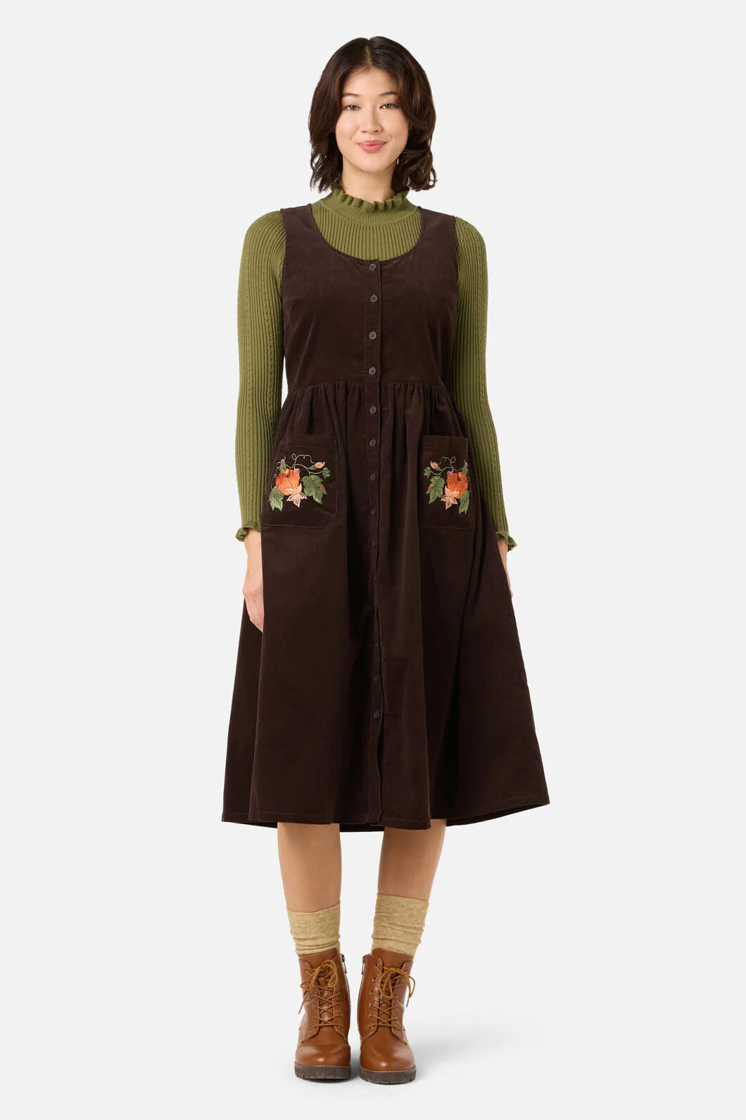 Pumpkin Embroidered Cord Dress - Image 2