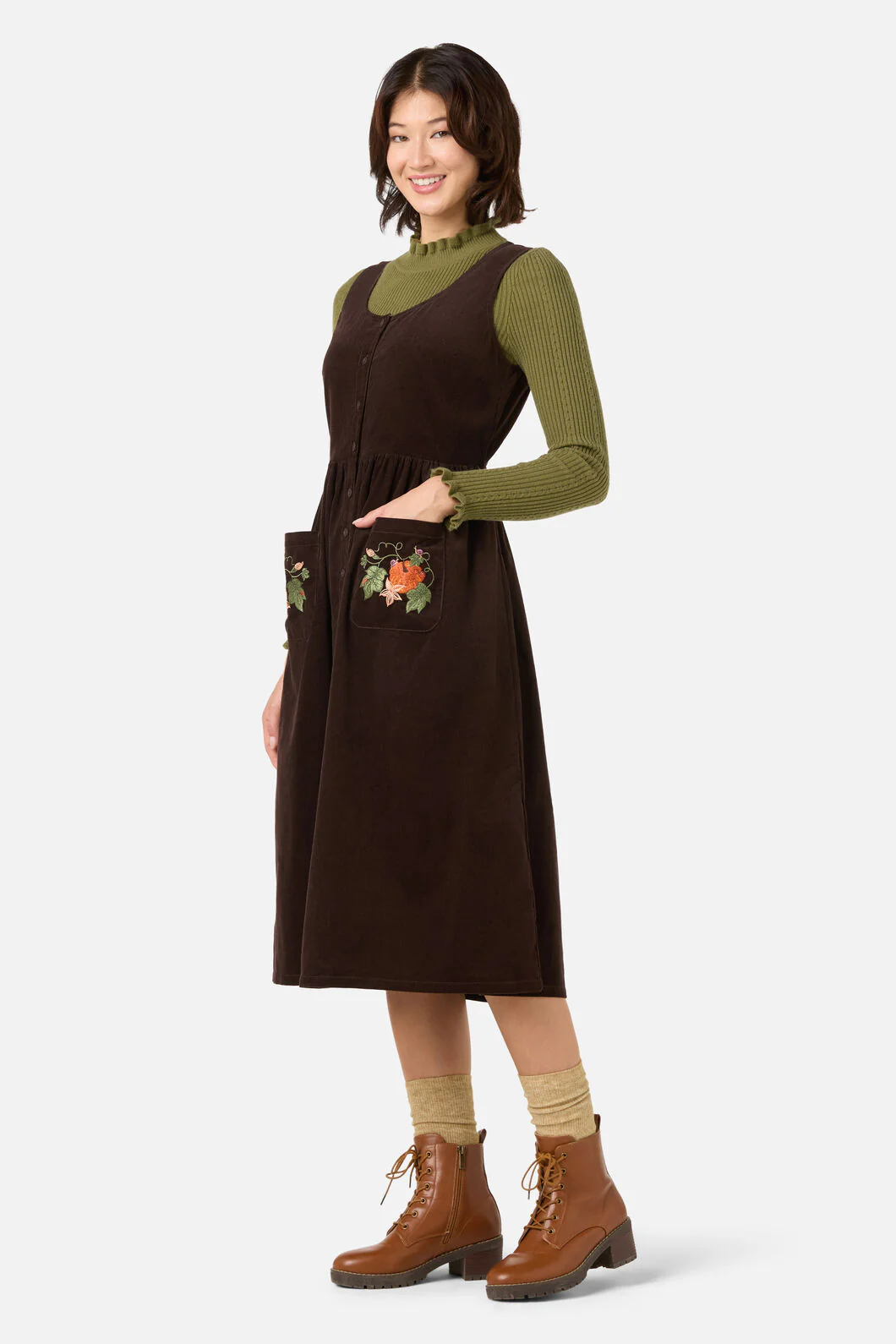 Pumpkin Embroidered Cord Dress - Image 4