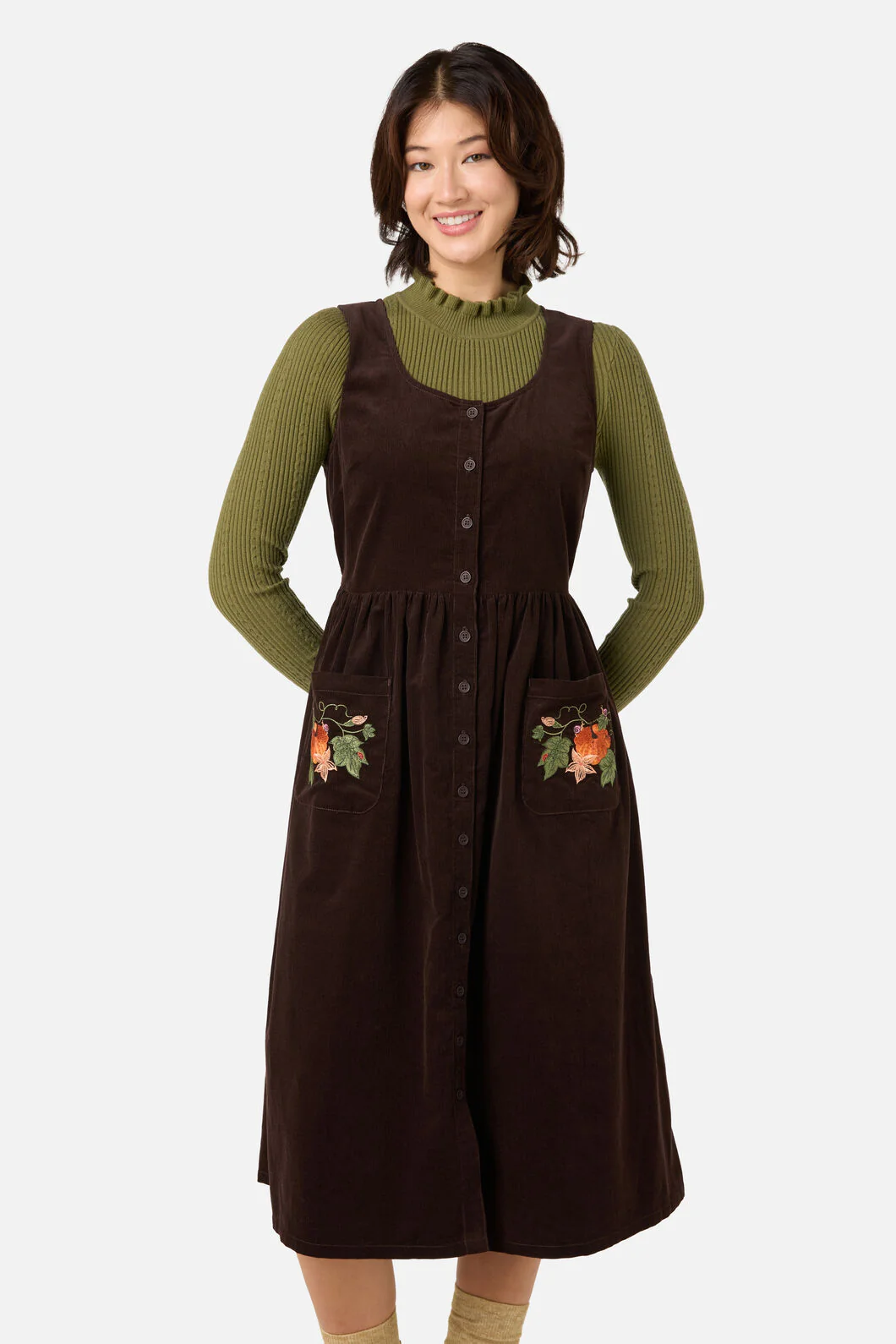Pumpkin Embroidered Cord Dress - Image 6