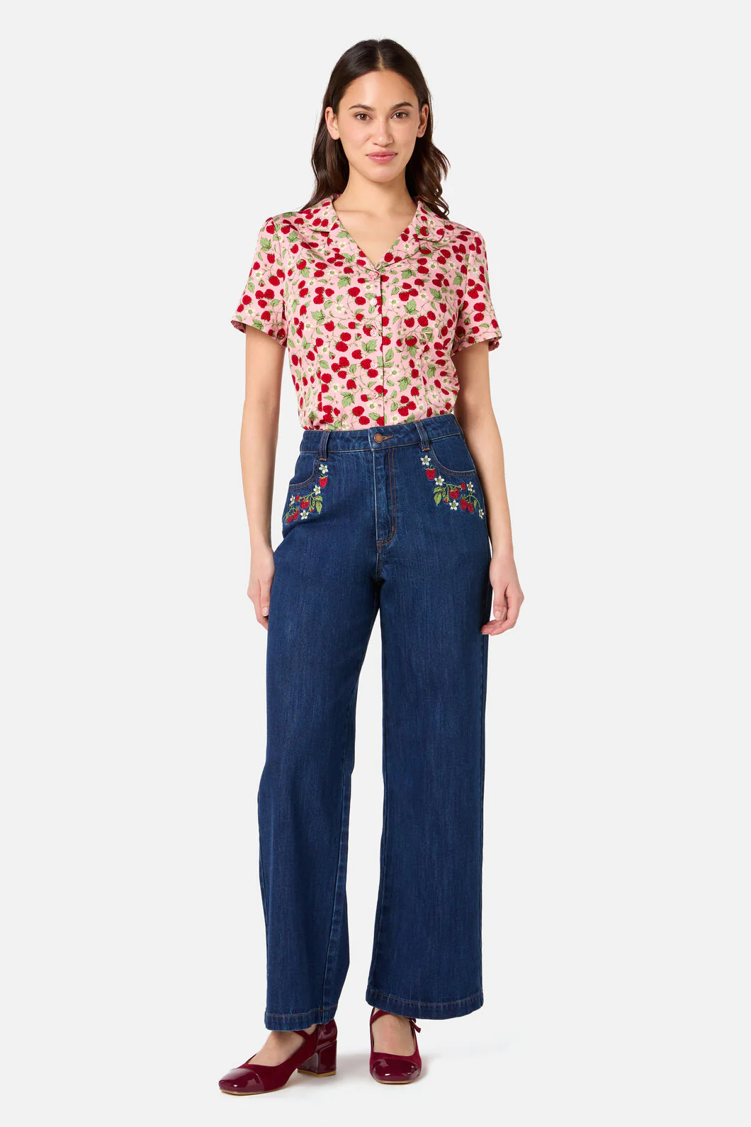 Raspberry Short Sleeve Blouse - Image 2