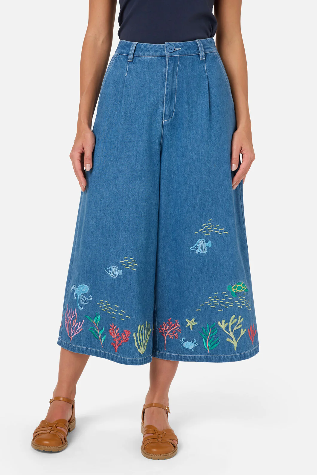 Sea Embroidered Denim Culotte - Image 2