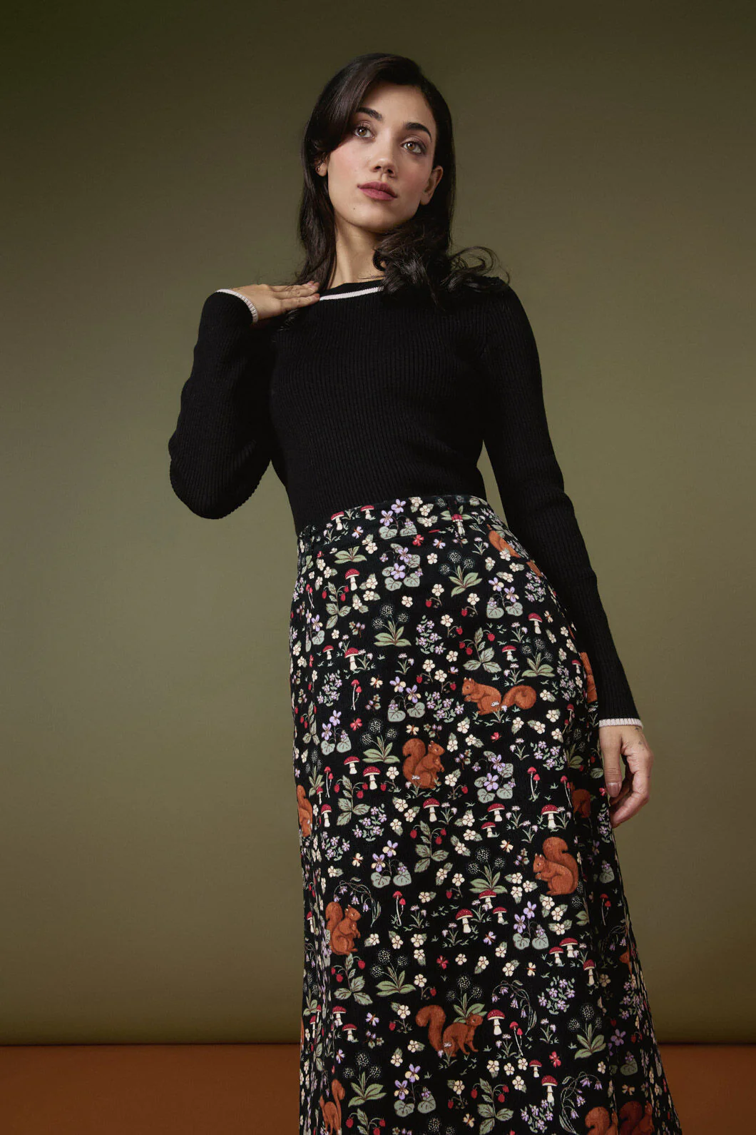 Squirrel Away Cord Midi Skirt
