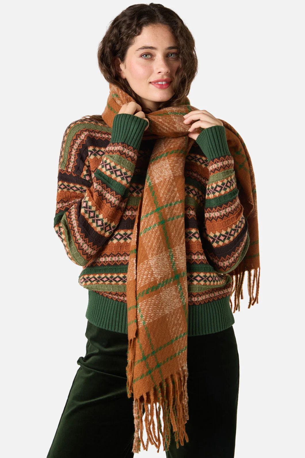 Tan Check Scarf