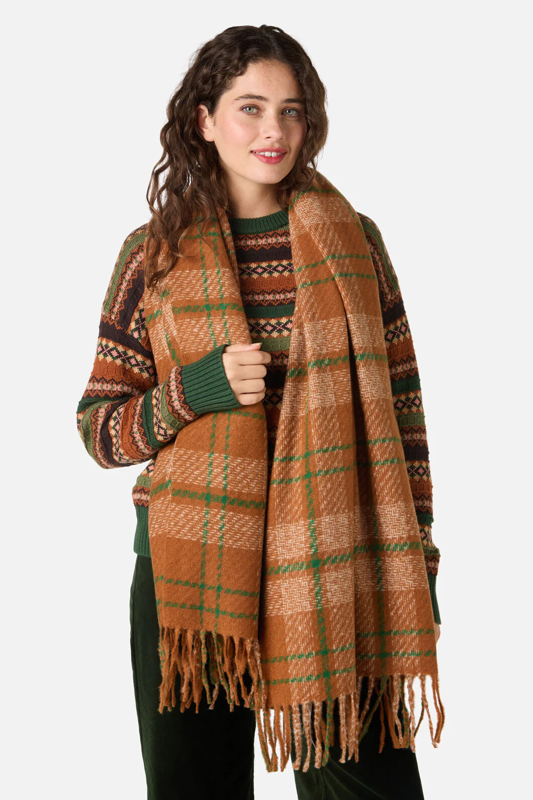 Tan Check Scarf - Image 3
