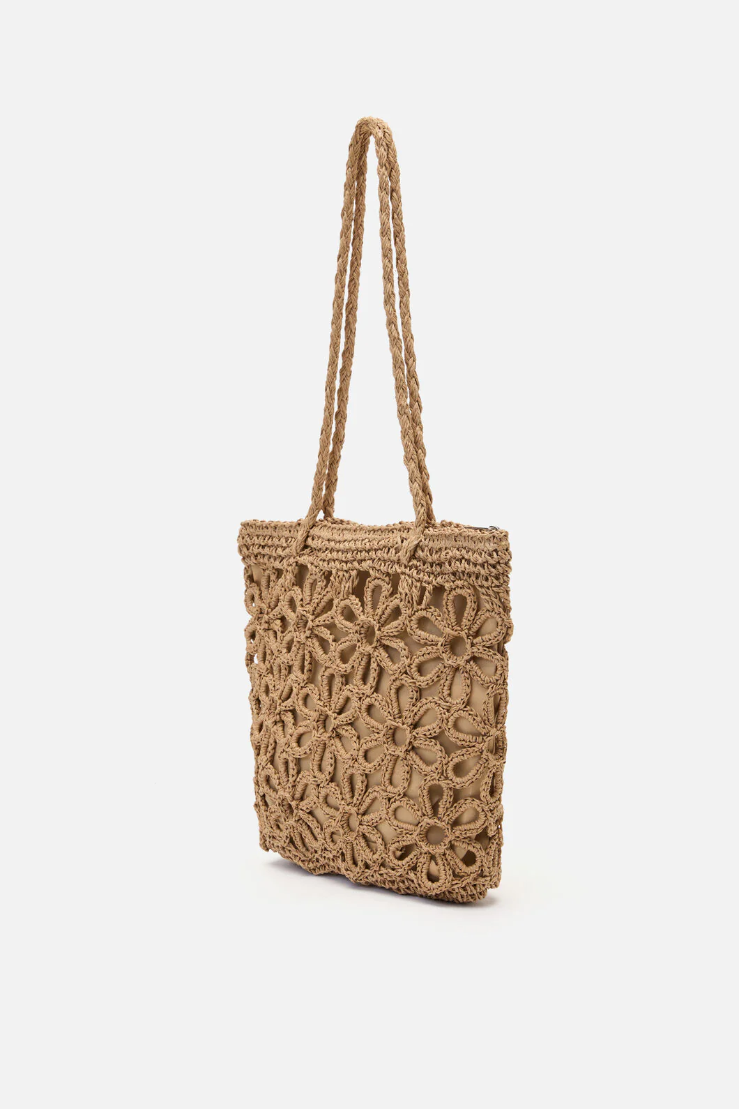 Tan Flower Straw Bag - Image 4